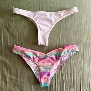 2 Victoria's Secret Cheeky Brazilian Bikini Bottoms Thong Ombre Tie Dye Scrunch